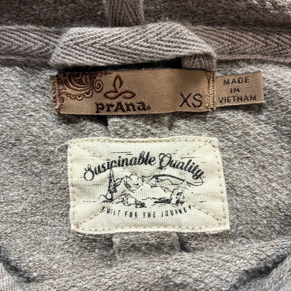 PrAna Women’s Hemp Blend Hoodie Sweatshirt XS Boxy Fit Tan Pullover Yoga - Picture 7 of 8